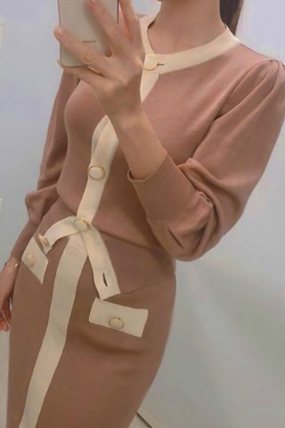 BACKORDER - Shavon Sleeve Knit Top With Skirt Set In Dusty Pink