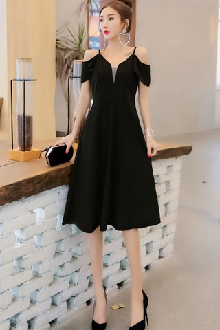 BACKORDER - Felstina Cold Shoulder A-Line Dress In Black