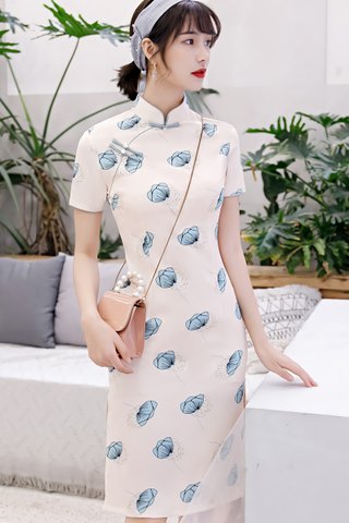BACKORDER - Lindy Knot Button Floral Cheongsam In Cream