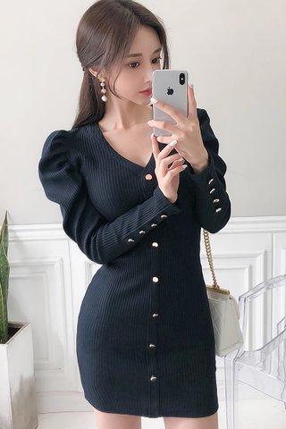 BACKORDER - Celestine Single Breasted Knit Dress In Black