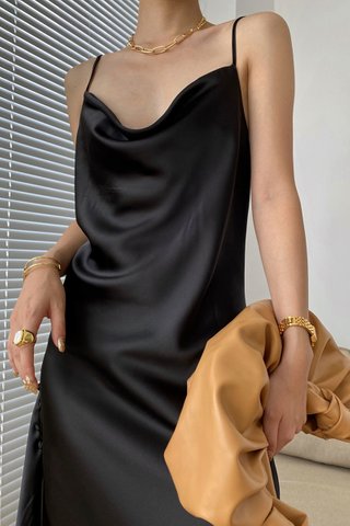 BACKORDER - Farina Cowl Neck Side Button Dress In Black