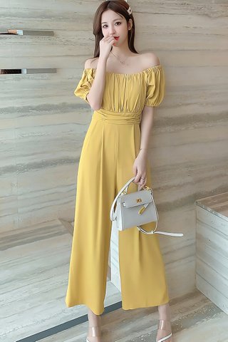 BACKORDER - Elisse Waist Ruched Jumpsuit In Yellow