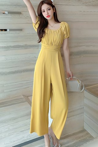 BACKORDER - Elisse Waist Ruched Jumpsuit In Yellow