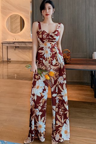 BACKORDER - Jayken Back Ribbon Tie Floral Jumpsuit