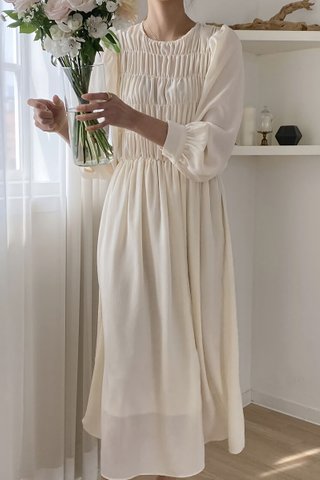 BACKORDER - Meina Sleeve Ruched Dress In Cream
