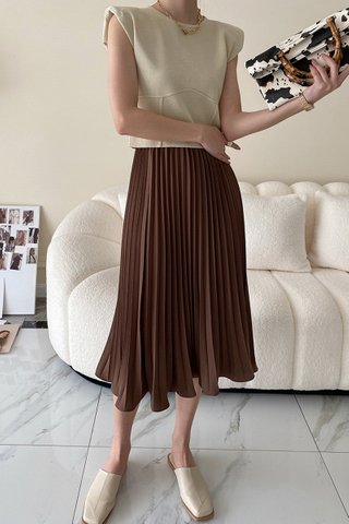 BACKORDER - Joynie High Waist Pleat Skirt In Brown