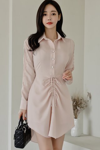 BACKORDER - Maurice Front Ruched Asymmetrical Hem Dress In Pale Pink