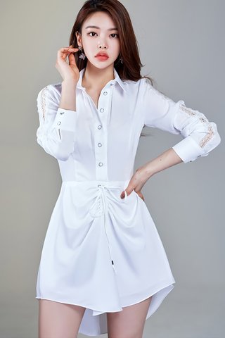 BACKORDER - Maurice Front Ruched Asymmetrical Hem Dress In White