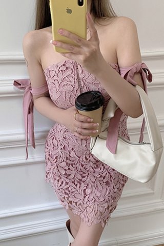 BACKORDER - Pamel Shoulder Tie Crochet Dress In Pink