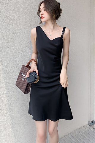 BACKORDER - Veldan Buckle Strap Sleeveless Dress In Black