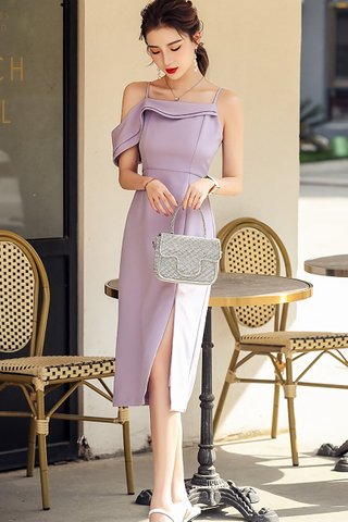 BACKORDER - Elza Cold Shoulder Side Slit Dress In Lavender