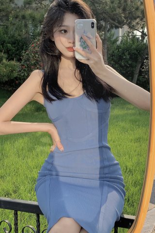 BACKORDER - Serina Midi Knit Dress In Blue