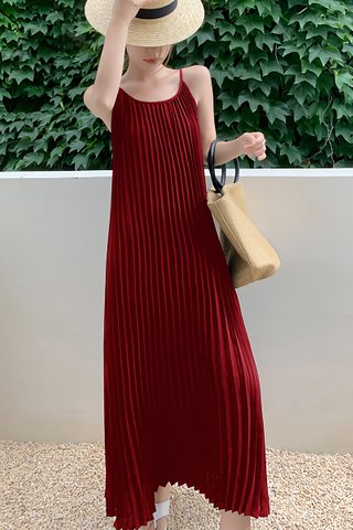 BACKORDER - Dorisa Pleat Maxi Dress In Wine Red