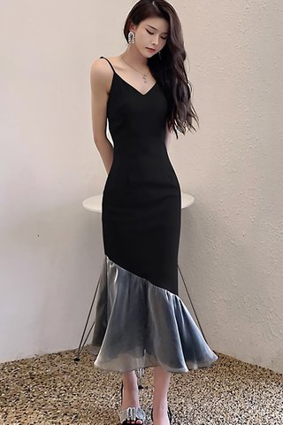 BACKORDER - Kanae V-Neck Asymmetrical Dress In Black