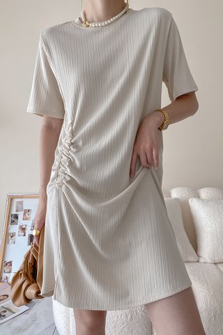 BACKORDER - Katherine Pleat Ruched Dress In Cream