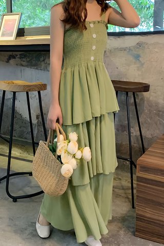 BACKORDER - Edith Tier Maxi Dress In Lime Green