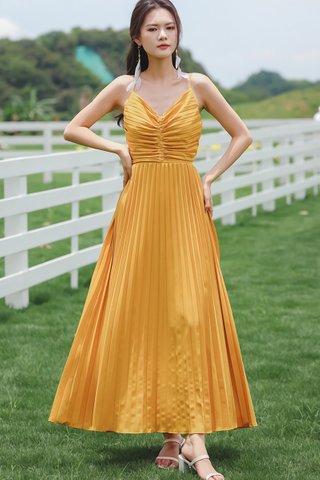 BACKORDER - Jovaine Ruched Pleat Maxi Dress In Yellow