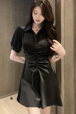 BACKORDER - Elise Collar Ruched Shirt Dress In Black