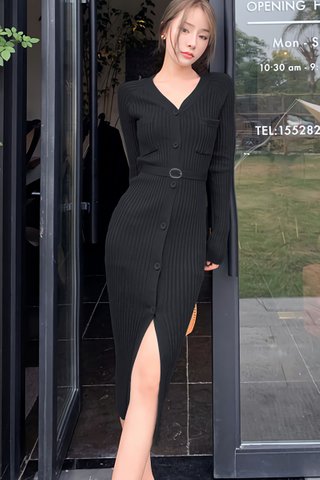 BACKORDER - Hattie Sleeve Knit Dress In Black