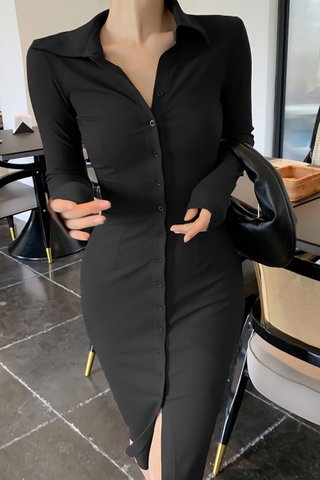 BACKORDER - Melinda Collar Sleeve Knit Dress In Black