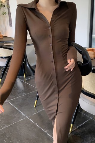 BACKORDER - Melinda Collar Sleeve Knit Dress In Brown