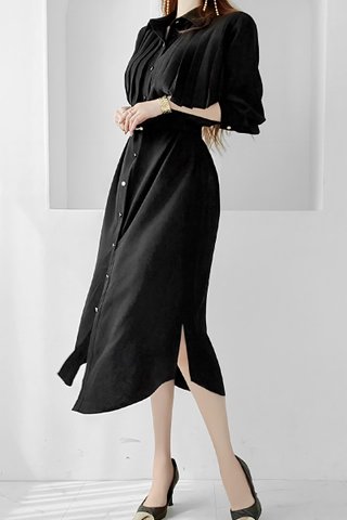 BACKORDER - Palmer Collar Pleat Dress In Black