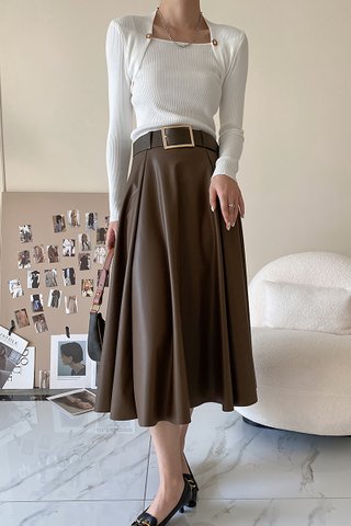 BACKORDER - Sharley High Waist PU Skirt In Coffee Brown
