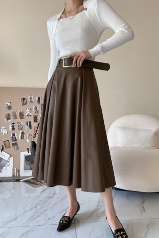 BACKORDER - Sharley High Waist PU Skirt In Coffee Brown