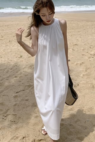 BACKORDER - Laila Gathered Neckline Dress In White