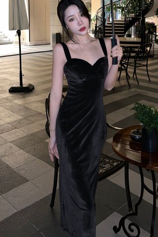 BACKORDER - Jessa Bustier Velvet Dress In Black