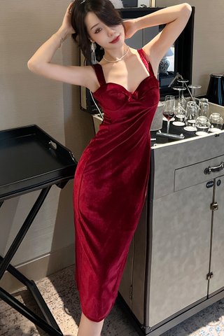 INSTOCK - Jessa Bustier Velvet Dress In Wine Red 