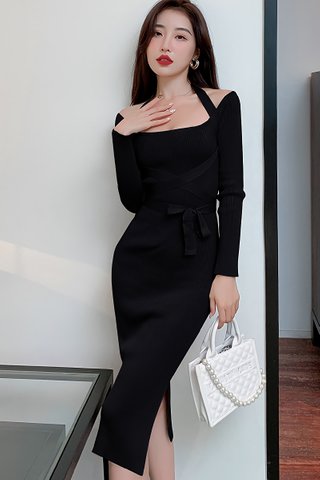 BACKORDER - Vivien Criss Cross Knit Dress In Black