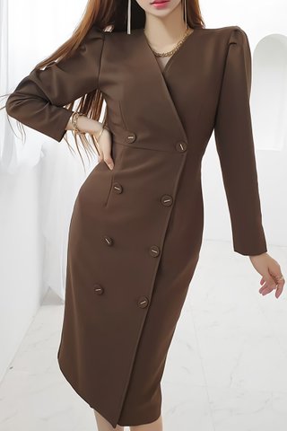 BACKORDER - Melinda Double Breasted Dress In Brown