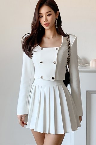 BACKORDER - Noel Double Breasted Top With Skirt Set In White