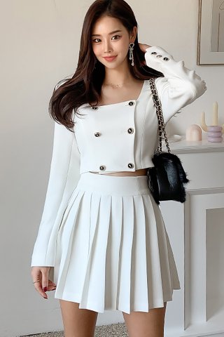 BACKORDER - Noel Double Breasted Top With Skirt Set In White