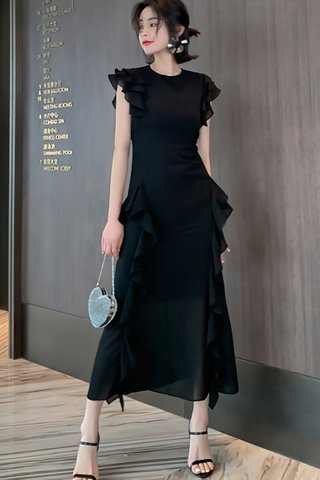 BACKORDER - Salome Cascade Ruffle Dress In Black