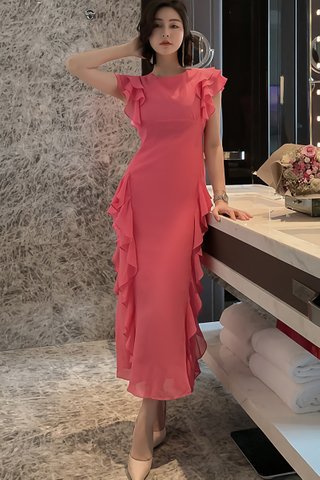 BACKORDER - Salome Cascade Ruffle Dress In Pink
