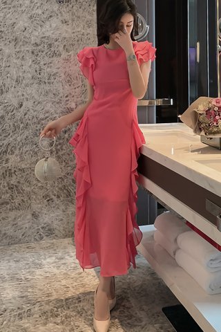 BACKORDER - Salome Cascade Ruffle Dress In Pink