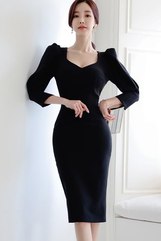 BACKORDER - Beatrix Sweetheart Puff Sleeve Dress In Black