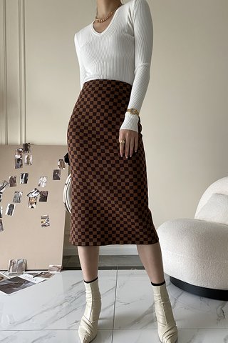 BACKORDER - Brianna Gingham Knit Skirt In Brown