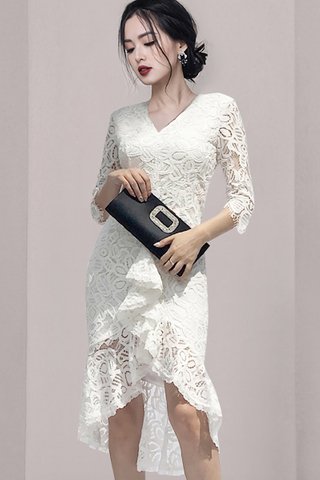 BACKORDER - Hilary Lace Asymmetrical Dress In White