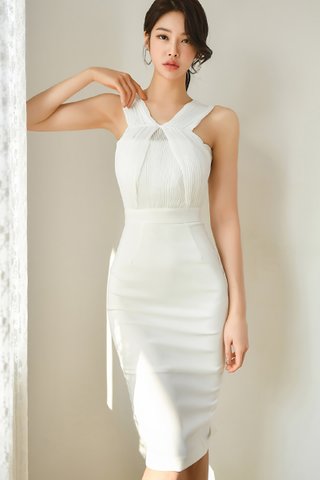 BACKORDER - Ellana Sleeveless Mini Pleat Dress In White