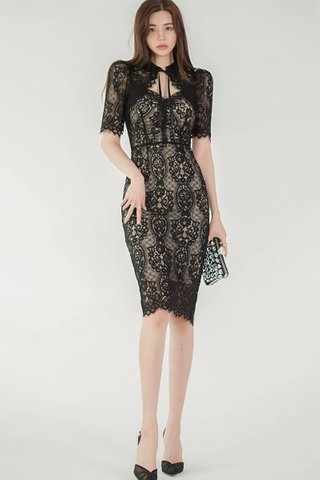 INSTOCK - Kennedy Lace Overlay Dress In Black