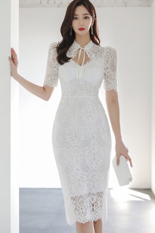 BACKORDER - Kennedy Lace Overlay Dress In White
