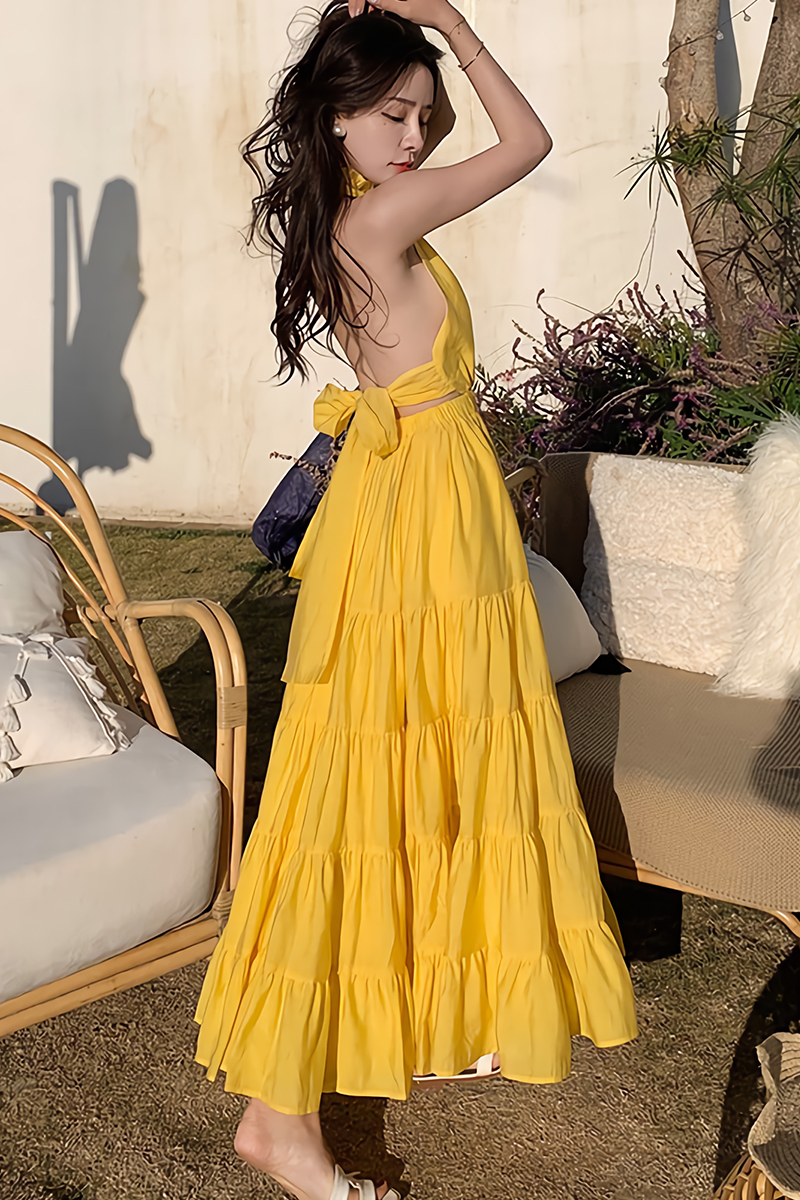 BACKORDER - Adria Halter Neck Maxi Dress In Yellow | I.Silhouette
