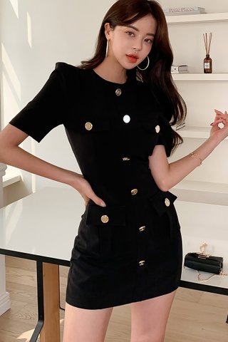 BACKORDER - Sarine Single Breasted Mini Dress In Black