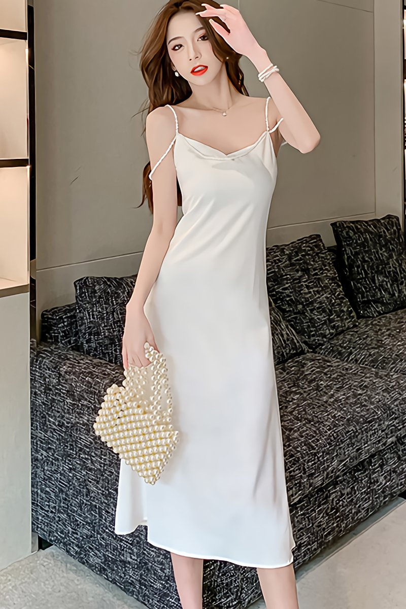 BACKORDER - Elvira Pearl Strap Camisole Dress In White