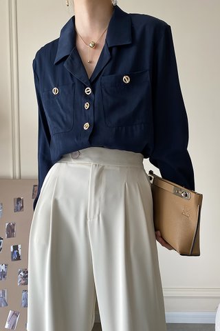 BACKORDER - Sorbella Sleeve Shirt Top In Navy Blue