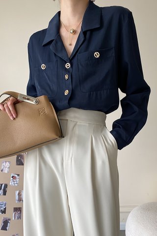 BACKORDER - Sorbella Sleeve Shirt Top In Navy Blue