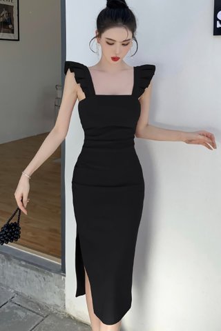 BACKORDER - Fayelle Pleat Strap Dress In Black